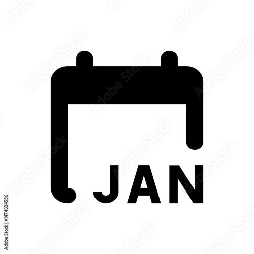 Black and white calendar icon displaying the month of january with simple and minimalist design elements used