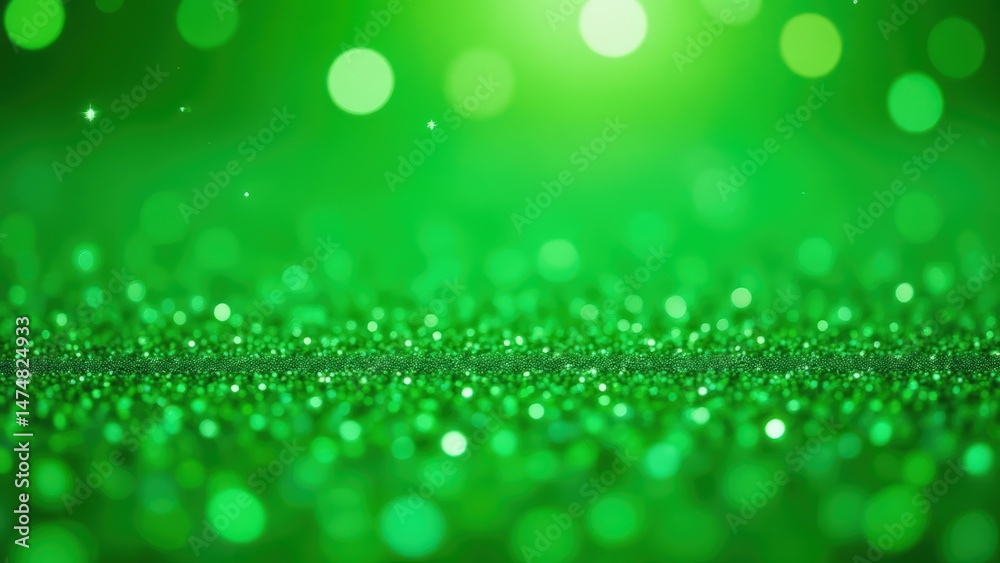 Obraz premium Abstract Green Glitter Background with Bokeh Lights for Festive Celebrations - Perfect for St. Patrick's Day & Holiday Design
