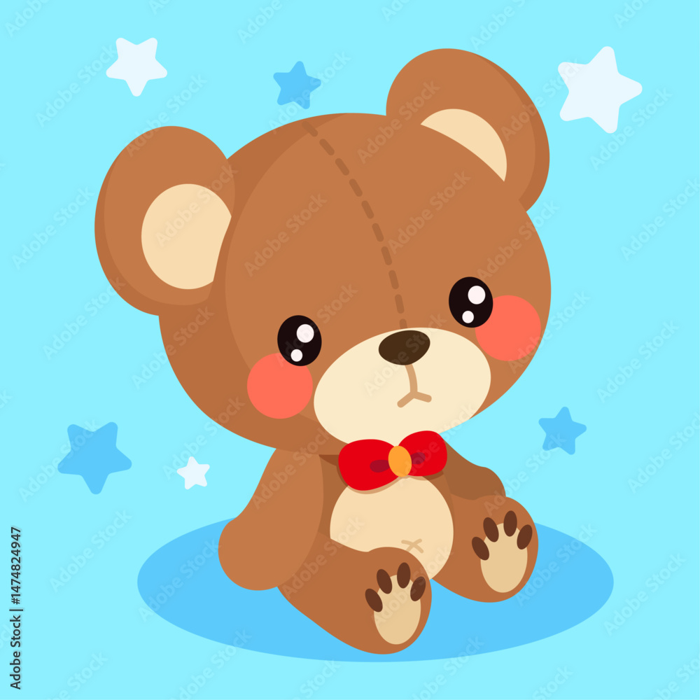 Cartoon cute teddy bear sitting isolated on blue Cartoon cute teddy bear sitting isolated on blue