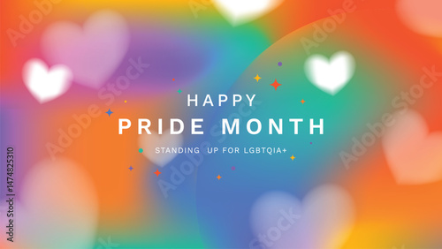 Happy Pride month background vector. LGBTQ community symbol with rainbow, pride flag, heart. Design for celebration, bisexual, transgender, gender equality, rights, ads.