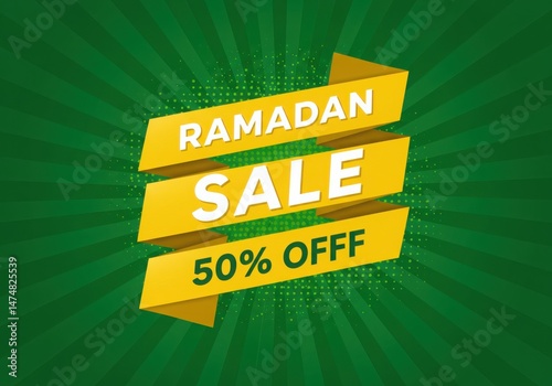Wallpaper Mural Ramadan sale with fifty percent off on green background Torontodigital.ca