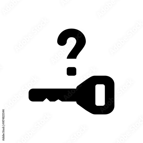 A black key with a question mark above it indicating a problem or unknown solution to unlock something