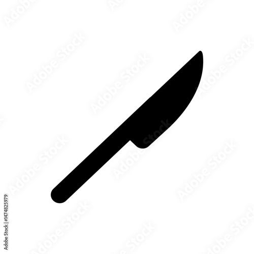 A silhouette illustration of a black knife with a curved blade and a straight handle on a white background