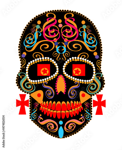 Mexican skull head fire , Day of the dead and Halloween