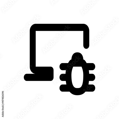 Black silhouette of a laptop computer with a bug icon overlayed indicating a system error alert message