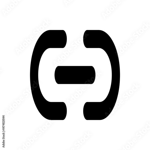 Illustration of a black link icon with two curved shapes and a horizontal bar connecting them together