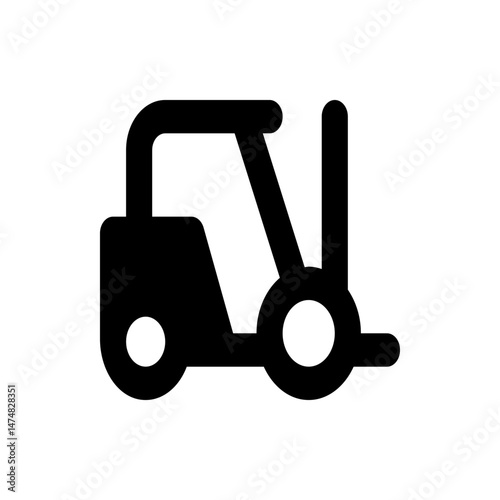 Illustration of a black forklift with visible wheels and lifting mechanism on a white background view