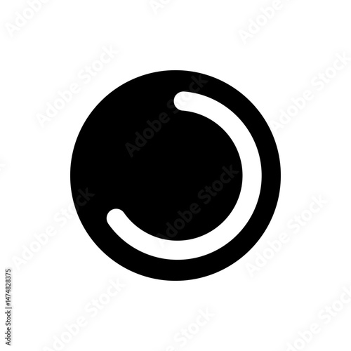 Black circle with a white arc wrapping around its perimeter creating a partial ring shape design element