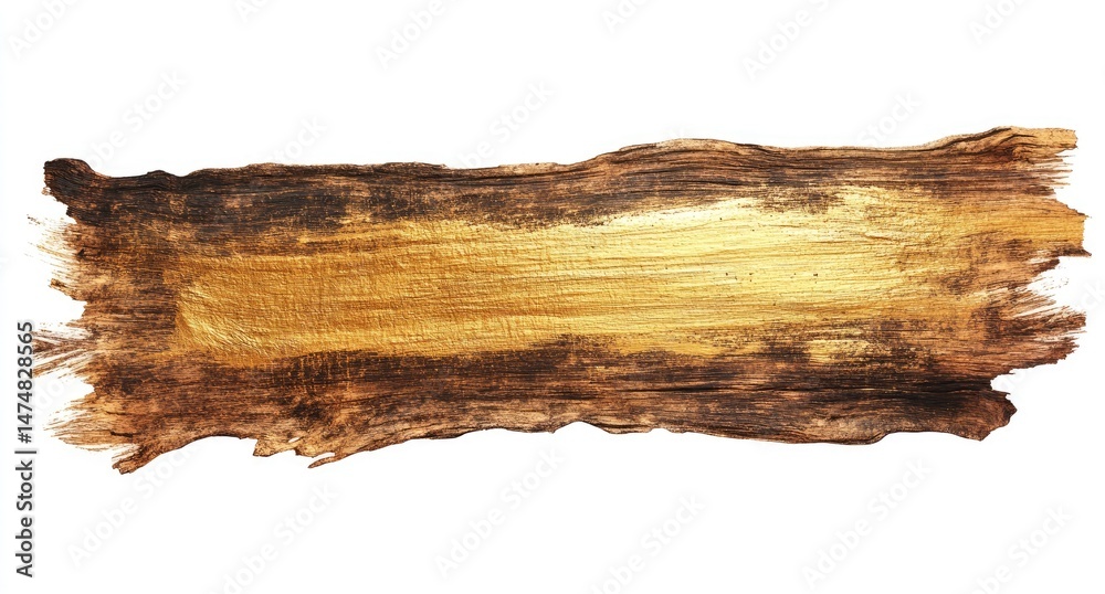 Naklejka premium Wooden plank, gold painted center, textured surface