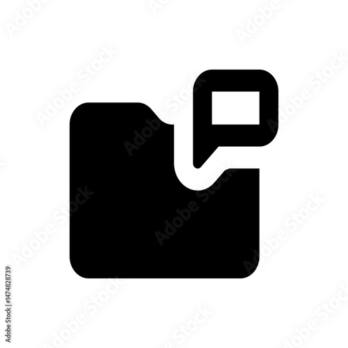 Illustration of a black folder icon with a white speech bubble attached to the upper right corner