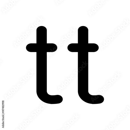 Two lowercase letter t glyphs in black with rounded edges isolated on a white background side by side design