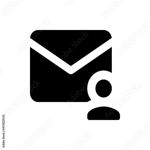 Black envelope with white chevron and person icon representing user email notifications and messages system