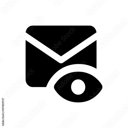 Black envelope icon with a white chevron on top and a black eye icon below it on a white background