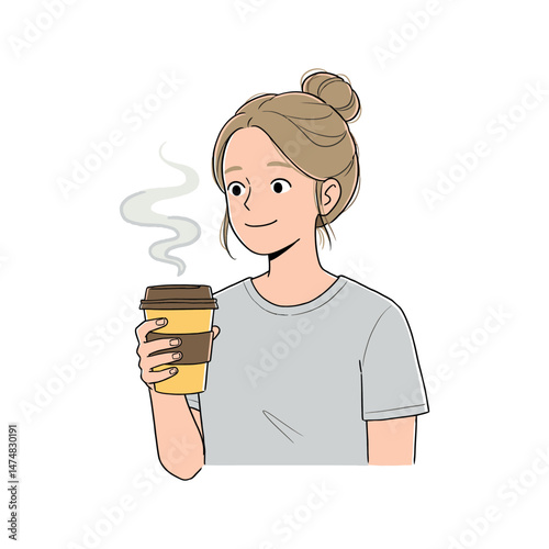young woman drinking coffee vector illustration