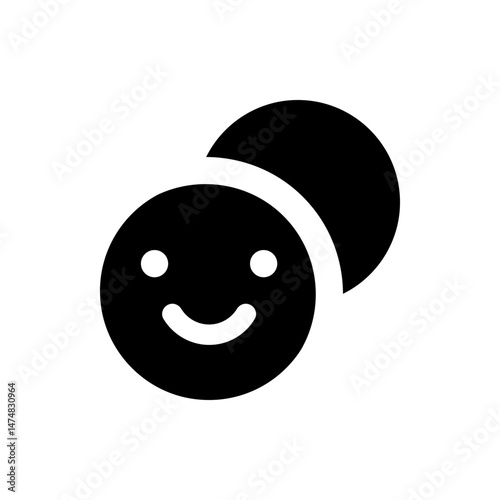 Illustration of a smiling face inside a circle with another partial circle above it in black color