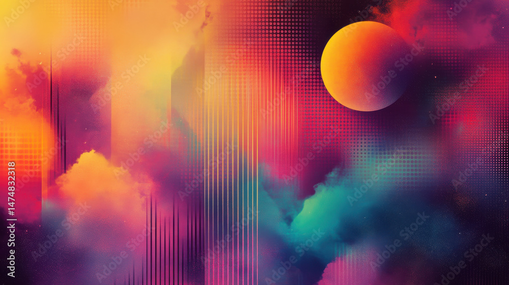 Obraz premium Abstract Cosmic Landscape with Vibrant Colors and Geometric Patterns