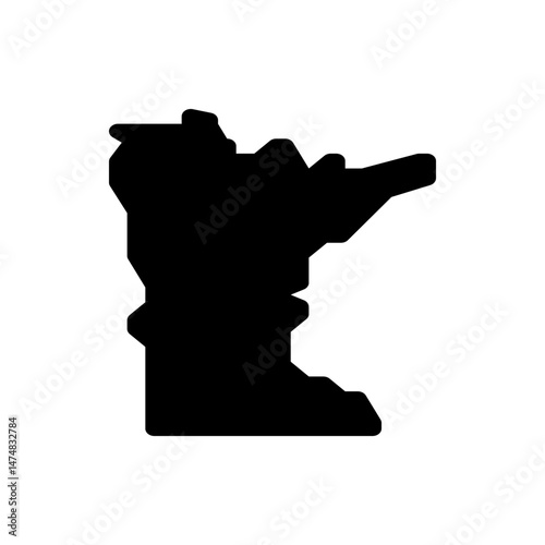 Black silhouette of the state of minnesota with distinct borders against a white background in a simple style