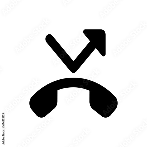 Black phone receiver icon with an arrow pointing diagonally up and right indicating call deflection icon