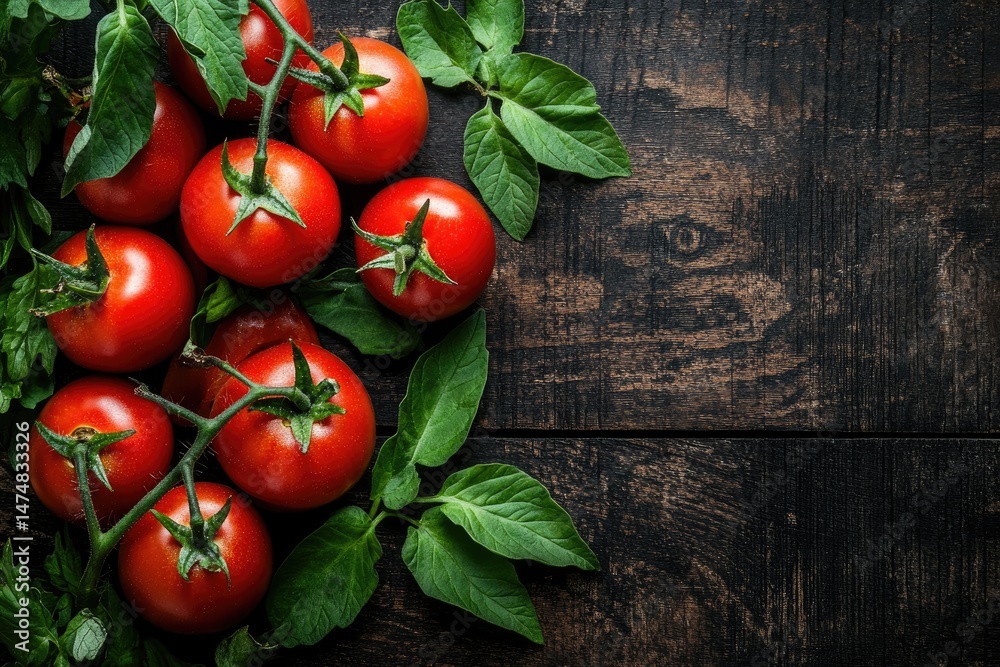 Fresh Tomatoes on a Dark Wooden Surface Fresh Tomatoes on a Dark Wooden Surface
