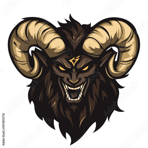 Vector esports logo featuring a fierce ram design with golden horns and a bold expression ideal for gaming teams