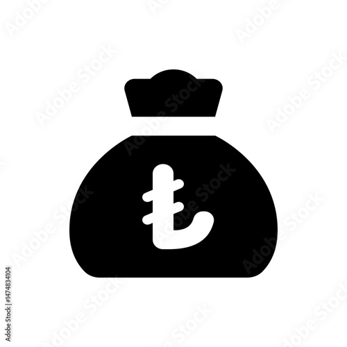 Illustration of a black money bag with a white lira symbol on it in a simple and minimalist style