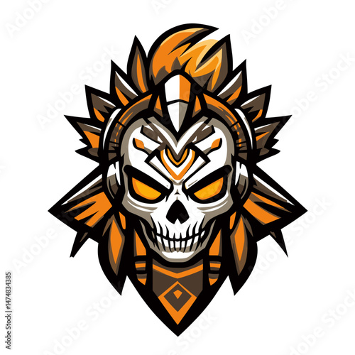 Vector esports logo featuring a stylized skull design with vibrant orange accents and intricate details representing gaming culture