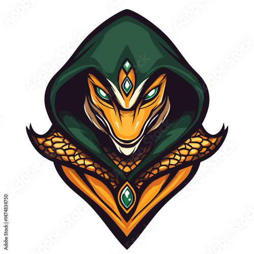 Stylized vector esports logo featuring a fierce reptilian character with green and orange colors, perfect for gaming teams and tournaments