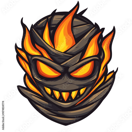 Vector esports logo featuring a fierce flame-themed character design with bold colors and sharp features for gaming teams