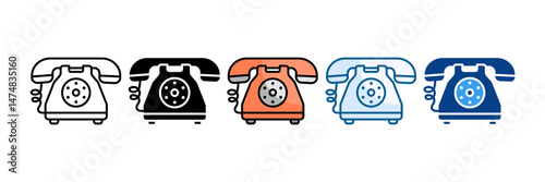 Rotary Phone Icon Set Multiple Style Collection