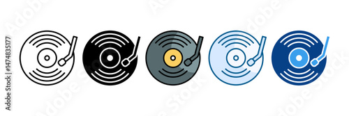 Vinyl Record Icon Set Multiple Style Collection