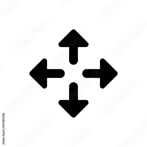 Illustration of four black arrows pointing in different directions up down left and right on white background
