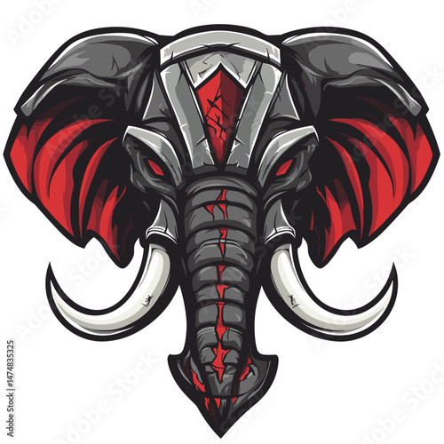 Vector esports logo featuring a fierce elephant head design with red and gray colors, highlighting strength and power in competitive gaming