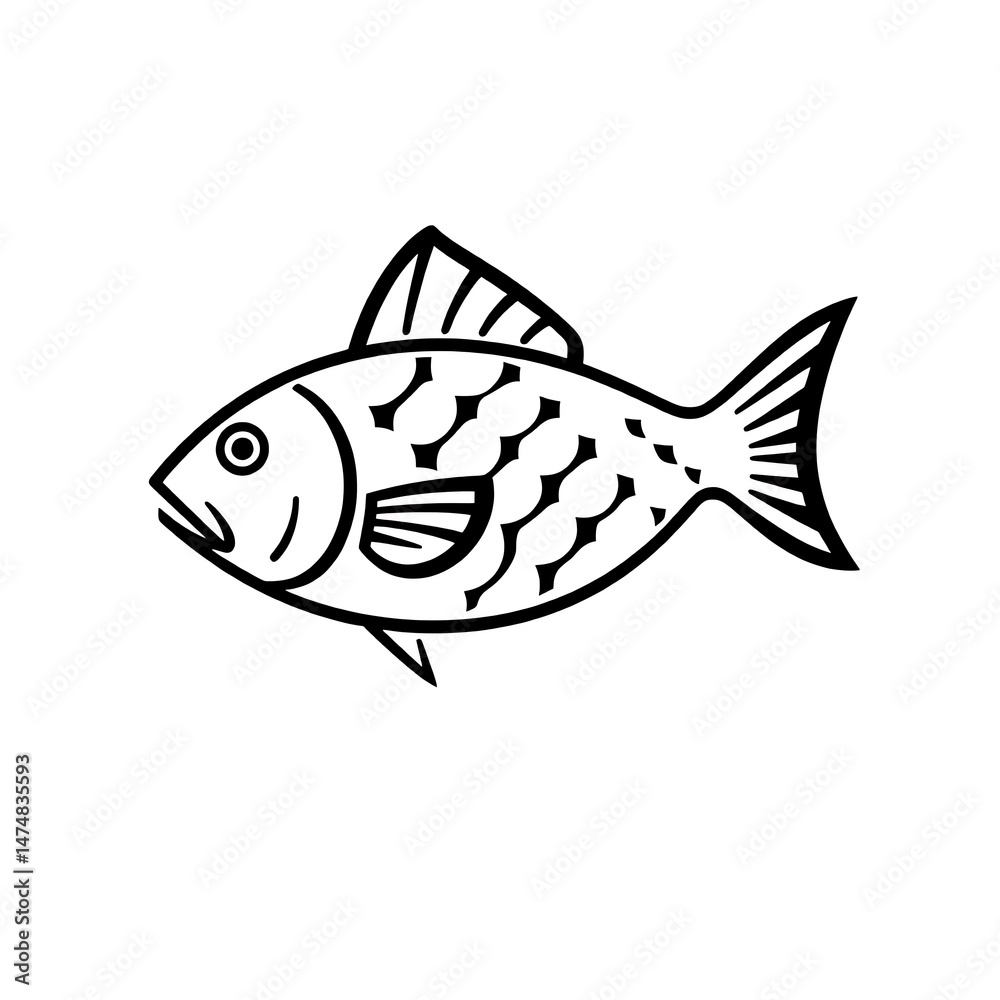 Fototapeta premium black and white fish line art vector