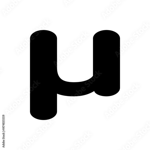 Illustration of a black greek letter mu with rounded edges on a white background in simple style