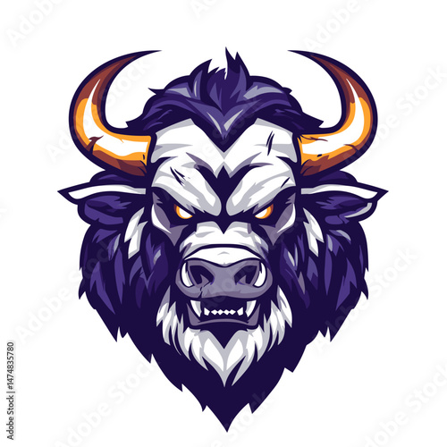 Bold vector esports logo featuring a fierce bison design with prominent horns and intense expression
