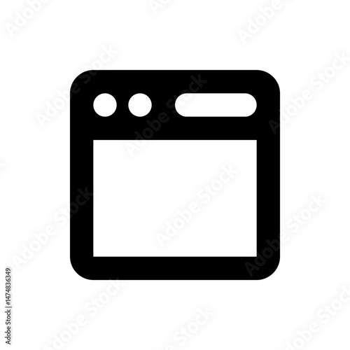 Illustration of a black square with rounded corners and two circles and a rectangle on top side