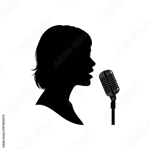 young woman singing into microphone vector illustration