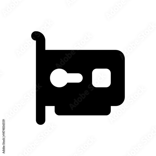 Illustration of a black network card with a connector and a square port on a white background view