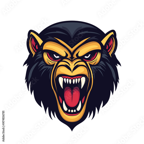 Vector esports logo featuring a fierce monkey design with sharp teeth and an intense expression ideal for competitive gaming teams
