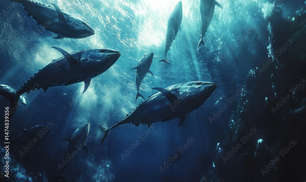 Fototapeta premium Tuna School Swimming in Ocean