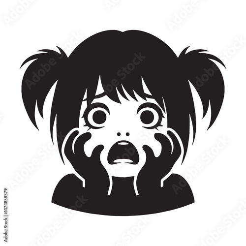 Alert Scared Face silhouette, fearful reaction – Scared Face illustration – Minimalist Scared Face vector – Scared Silhouette

