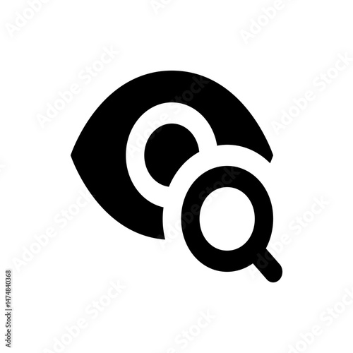 An eye icon with a magnifying glass overlay, rendered in a simple black and white vector style design