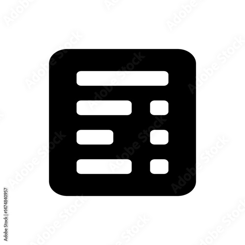 Illustration of a black document icon with rounded corners and white text placeholders on a white background