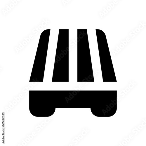 Illustration of a black tram with white stripes and rounded edges in a minimalist style design icon
