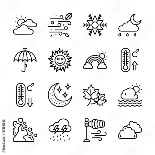 Weather related icons are a great resource for illustrating various weather conditions.