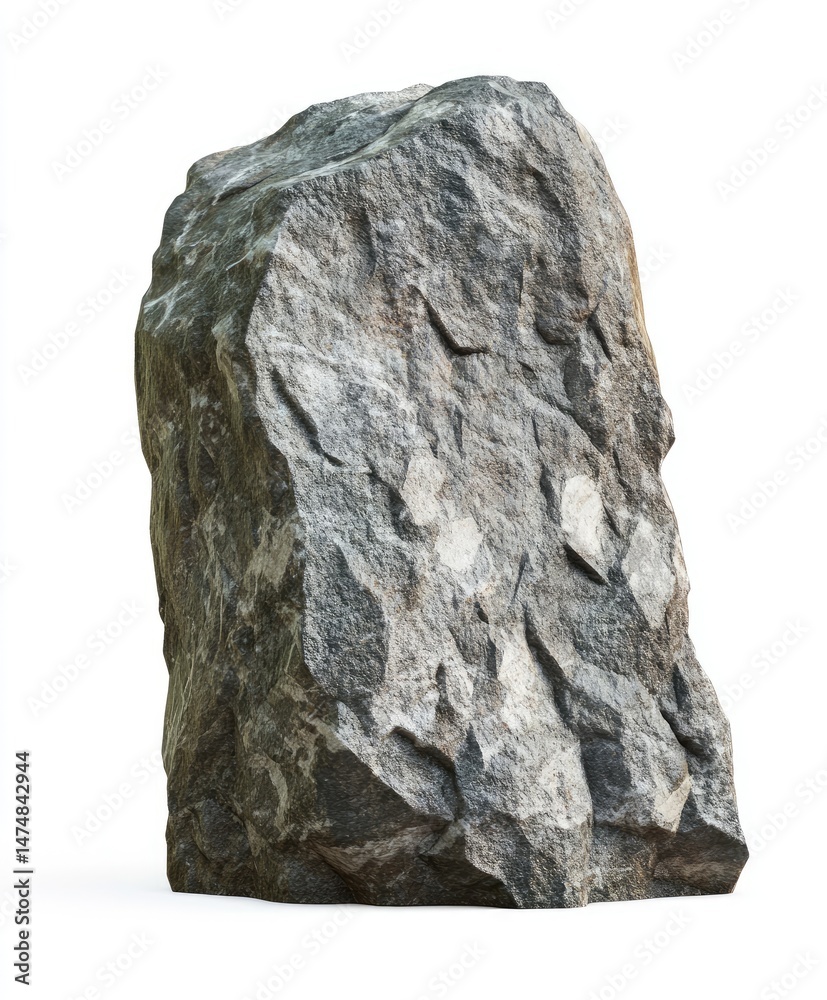 Massive, rough-hewn rock. Detailed texture and irregular shape Massive, rough-hewn rock. Detailed texture and irregular shape