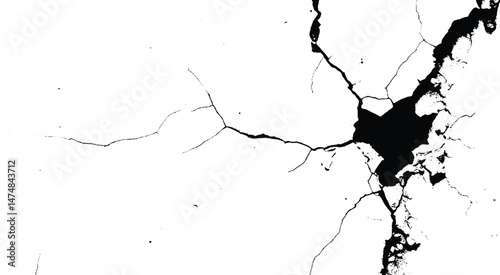 Black cracks all over the surface isolated on a white background. 