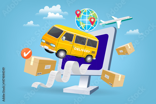 Online delivery service concept. Fast delivery by scooter via mobile phone. Online shopping. 
E-commerce concept.  object delivery background