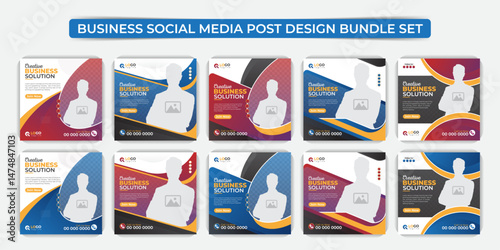 Unique and professional square web banner for social media post design bundle, Facebook Post, Instagram Post template, Colorful and Creative layout square banner. 2 color variation, 5 set collection
