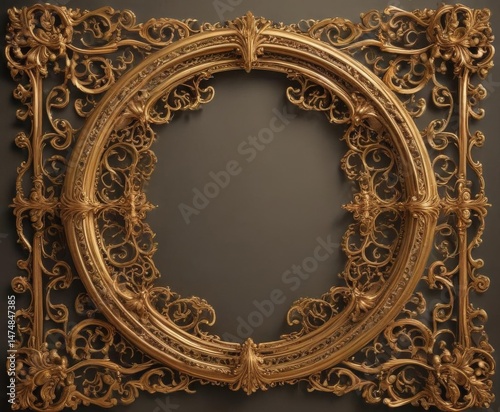 Intricate swirls & flourishes frame  Gold filigree, elegant border ,  retro,  border,  announcement